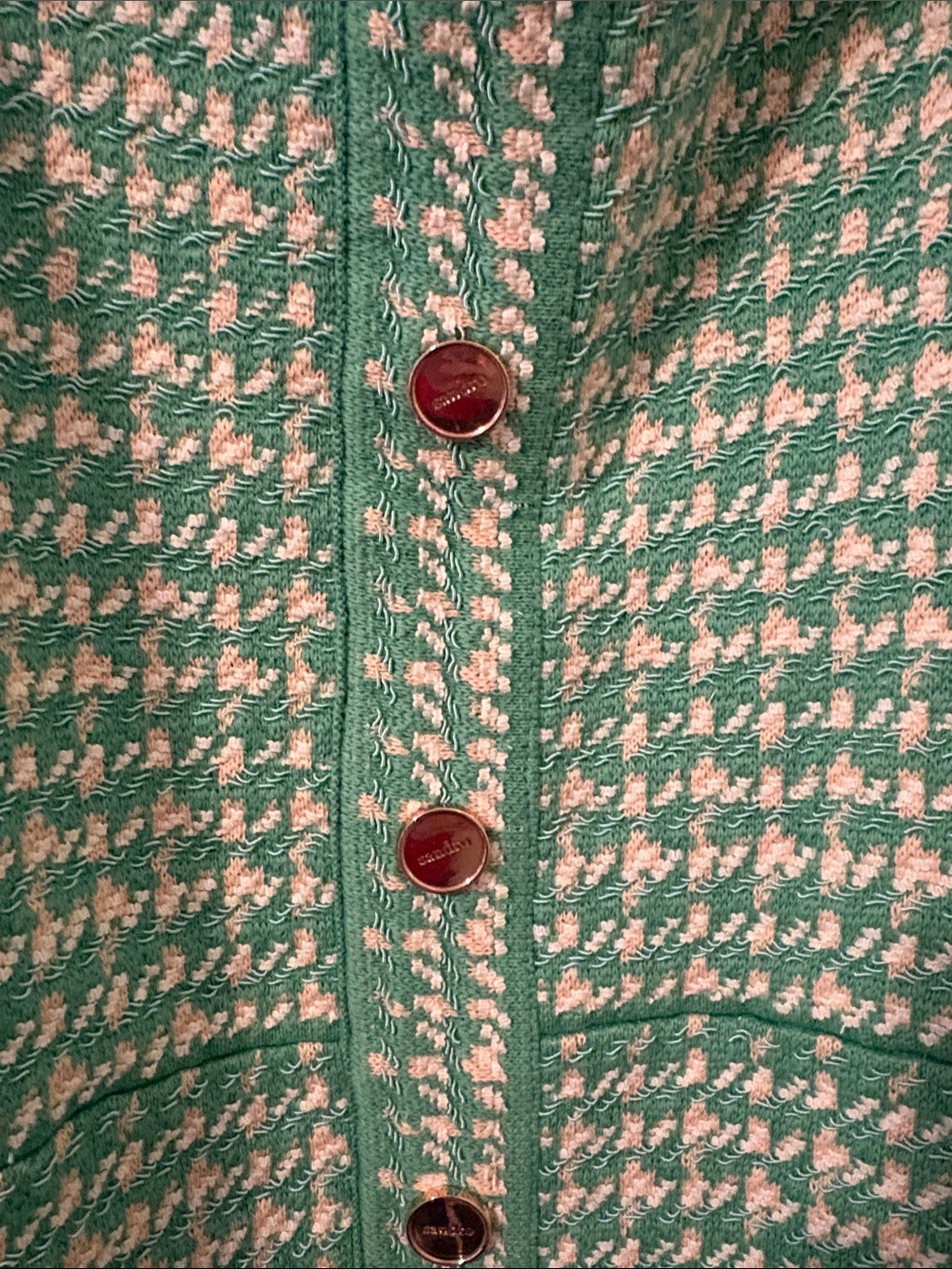 Green Houndstooth Button-Front Mini Dress - Picture 4 of 5